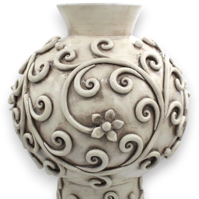 Vase with decorative floral applications in relief, Modern style, fine Caltagirone ceramic, approx. 40 cm high, Antique White