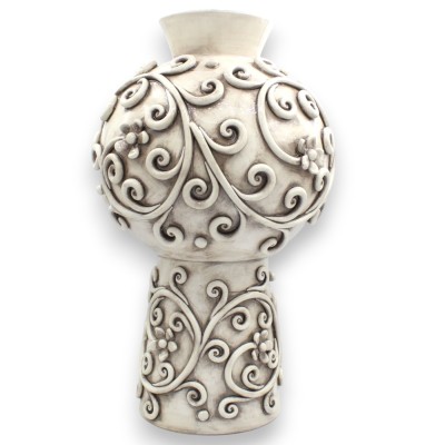 Vase with decorative floral applications in relief, Modern style, fine Caltagirone ceramic, approx. 40 cm high, Antique White