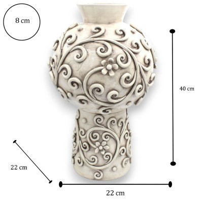 Vaas met decoratieve bloemmotieven in reliëf, moderne stijl, fijn Caltagirone-keramiek, ca. 40 cm hoog, antiek wit