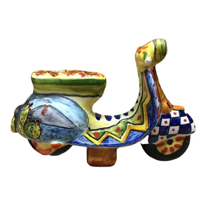 Vespa de cerámica de Caltagirone (1 Unidad) decoración aleatoria estilo Carro Siciliano - L 17 x 12 cm aprox. - 