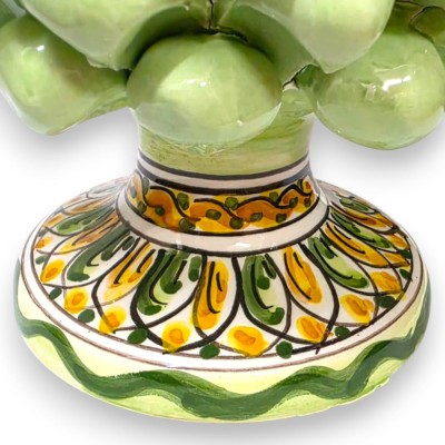 Sicilian Pine Cone in Caltagirone Ceramic, Apple Green, 2 size options (1 Unit) Stem with Yellow/Green Petal Decoration