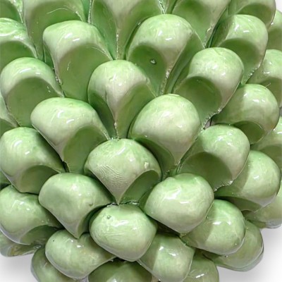 Piña Siciliana en Cerámica de Caltagirone, Verde Manzana, 2 tamaños (1 Unidad) Tallo con Decoración de Pétalos Amarillos/Verdes