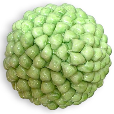 Sicilian Pine Cone in Caltagirone Ceramic, Apple Green, 2 size options (1 Unit) Stem with Yellow/Green Petal Decoration