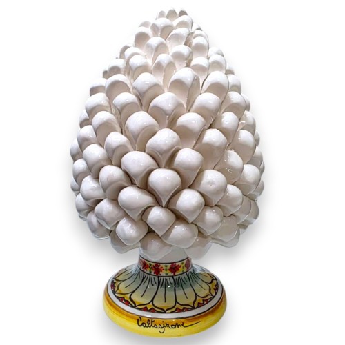 Sicilian Pine Cone Ceramic Caltagirone, White, two sizes (1 Unit) Stem Petal Decoration