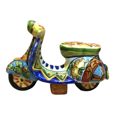 Vespa de cerámica de Caltagirone (1 Unidad) decoración aleatoria estilo Carro Siciliano - L 17 x 12 cm aprox. - 