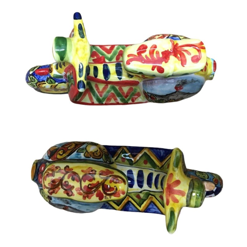 Vespa de cerámica de Caltagirone (1 Unidad) decoración aleatoria estilo Carro Siciliano - L 17 x 12 cm aprox. - 