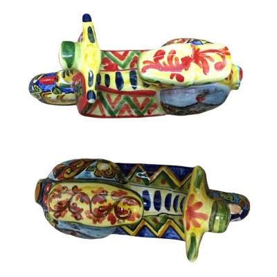 Vespa de cerámica de Caltagirone (1 Unidad) decoración aleatoria estilo Carro Siciliano - L 17 x 12 cm aprox. - 