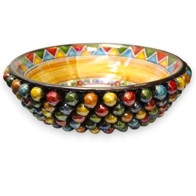 Mittdekoration i tallkotte, flerfärgad, pärlemoremalj, Caltagirone keramik, Ø 30 cm ca., med dekoration av vagnshjul och citrone