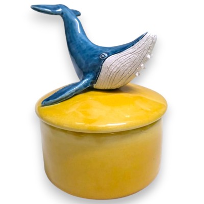 Blue Whale-Shaped Jewelry Box with Handle, Approx. 15 x 13 cm. Sicilian Ceramic.