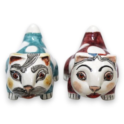 Pair of cats in fine Sicilian ceramic - h 5 x w 8 cm approx. (1 unit) two model options