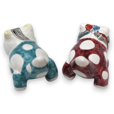 Pair of cats in fine Sicilian ceramic - h 5 x w 8 cm approx. (1 unit) two model options