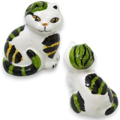 Gato rayado sentado, en fina cerámica siciliana - h 6 x w 5 cm aprox. (1 unidad) Varios colores disponibles