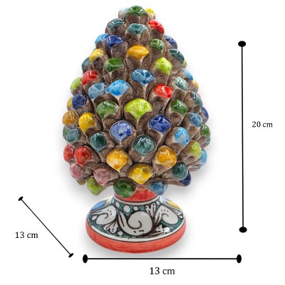 Siciliaanse dennenappel van Caltagirone-keramiek, veelkleurig Harlekijn-patroon, ca. 20 x 13 cm. Meervoudig gedecoreerd.