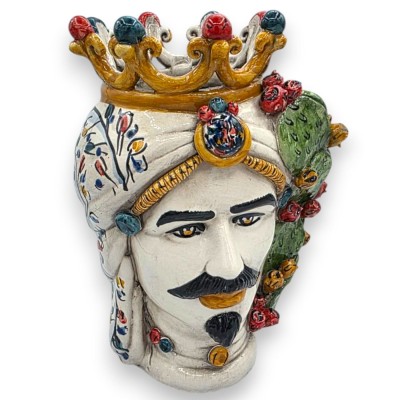 Caltagirone-Keramik-Mohrenkopf, ca. 25 cm hoch (1 Stück) mit Krone, Kaktusfeigenblatt und Blumendekor MD2