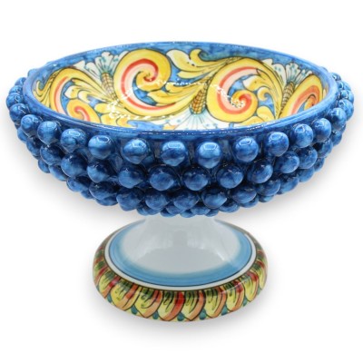 Caltagirone keramikställ för tallkottar, Ø 30 x h 20 cm ca. Barock och blomsterdekor, antikblå bakgrund