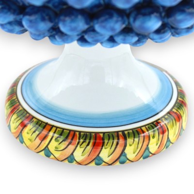 Caltagirone ceramic pine cone stand, Ø 30 x h 20 cm approx. Baroque and floral decoration, antique blue background