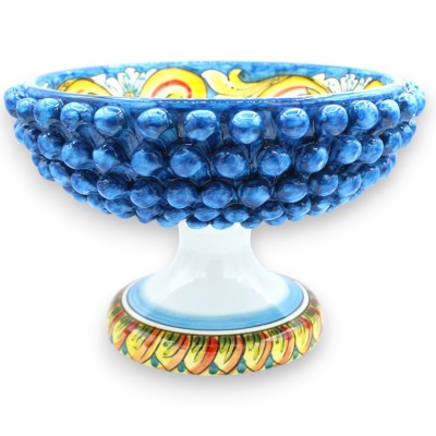 Caltagirone keramikställ för tallkottar, Ø 30 x h 20 cm ca. Barock och blomsterdekor, antikblå bakgrund