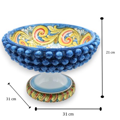 Caltagirone keramikställ för tallkottar, Ø 30 x h 20 cm ca. Barock och blomsterdekor, antikblå bakgrund