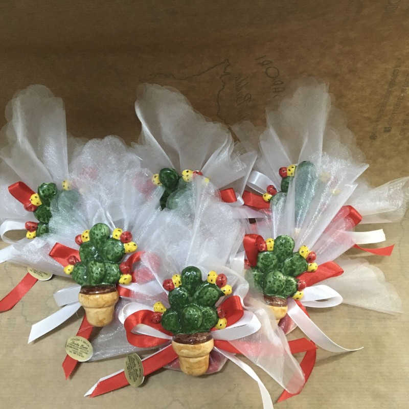 Vasetto magnet bommenwerper met keramische ficodindia schep met sprookjes en 5 confetti - 