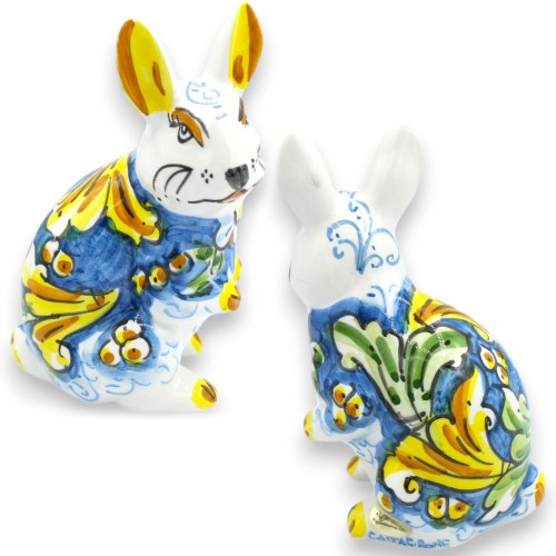 Caltagirone ceramic rabbit, (h 14 / 12 cm approx.) two... 2