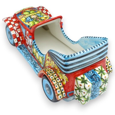 Retro cabrioletfordon, Caltagirone keramik, ca 33 x 15 cm hög. Dekoration av siciliansk vagn.