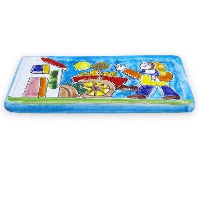 Hanging Panel/Tile, in fine Sicilian ceramic, approx. L 20 x H 10 cm. Lemon sale scene.