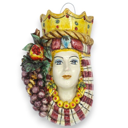 Mural Cabeça de Mouro (para pendurar) Cerâmica de Caltagirone, altura aprox. 20 cm (1 unidade) coroa, romã e uvas