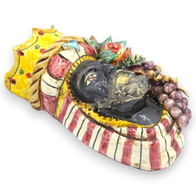 Moor's Head Mural (to hang) Caltagirone ceramic, h 20 cm approx. (1 unit) crown, pomegranate and grapes