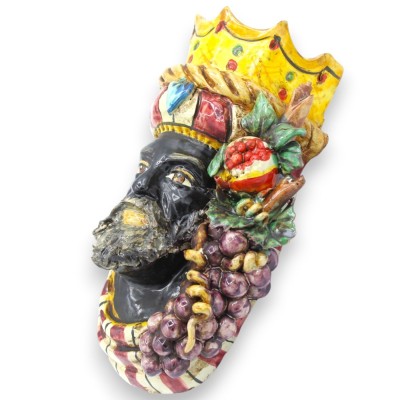 Fresque « Tête de Maure » (à suspendre), céramique de Caltagirone, hauteur 20 cm environ (1 unité), couronne, grenade et raisins
