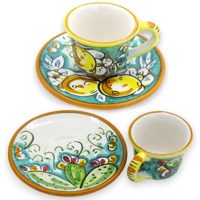 Kaffeetasse mit Untertasse, Caltagirone-Keramik, verschiedene Farben (1 Stück), zufällige Dekoration