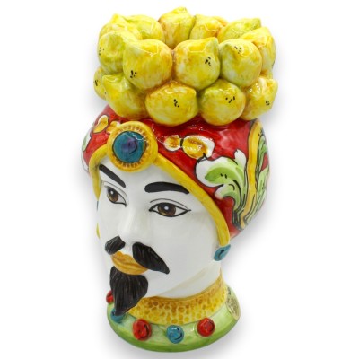 Cabeças mouras sicilianas (par), aproximadamente 22 cm de altura. Cerâmica de Caltagirone, coroa de limão, decoração barroca.