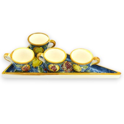 Servizio da caffè per 4 persone, ceramica Caltagirone, L 30 x 17 cm ca. decoro limone, melograno, ficodindia