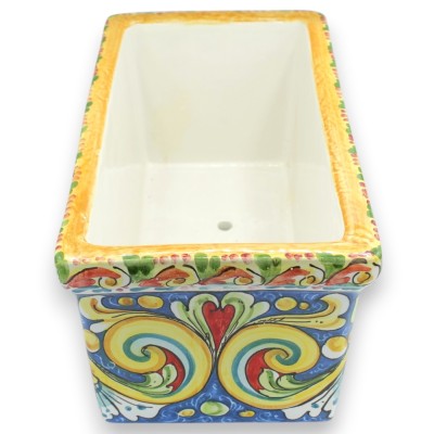 Rechteckige Vasenbox, Caltagirone-Keramik, zwei Größen (1 Stück), blauer Hintergrund, mehrfarbige Barockdekoration