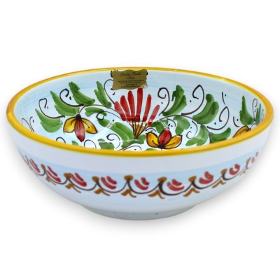 Tigela de cerâmica siciliana fina, Ø 20 x h 7,5 cm aprox. século XVII, com decoração floral.