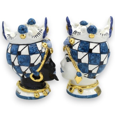 Sizilianische maurische Köpfe (Paar), ca. 17 cm hoch. Caltagirone-Keramik, Krone und moderne Dekoration, 24-karätige Goldemaille