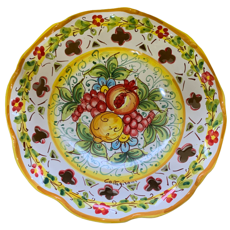 Caltagirone keramisk perforerad bågad mittdel med 2 storleksalternativ (1 st) blandad fruktdekoration - 