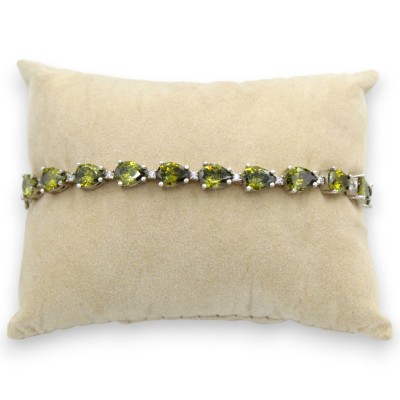 Bracciale in Argento 925, L 20 cm ca. Con Quarzo verde taglio Goccia, Unisex