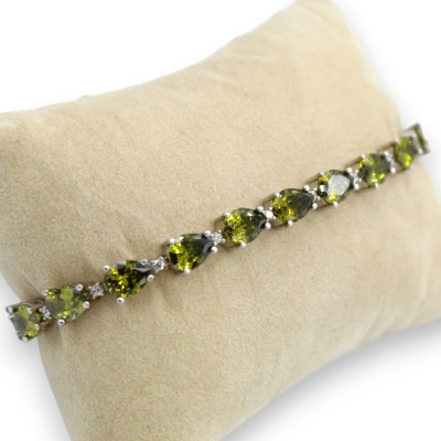 Pulsera de plata 925, longitud aproximada de 20 cm, con cuarzo verde talla gota, unisex.