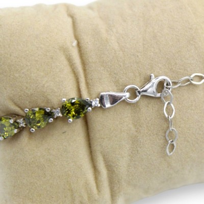 Bracelet en argent 925, longueur env. 20 cm, orné d'un quartz vert taillé en goutte, unisexe