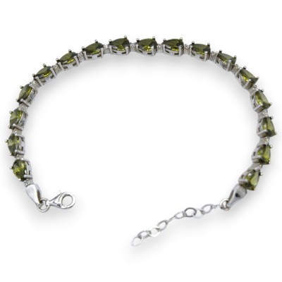 Bracelet en argent 925, longueur env. 20 cm, orné d'un quartz vert taillé en goutte, unisexe