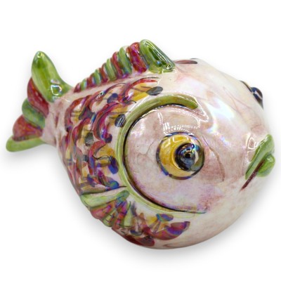 Kugelfisch, Caltagirone-Keramik, ca. 11 x 7 cm (1 Stück), Farbe zufällig, mit Perlmutt-Emaille