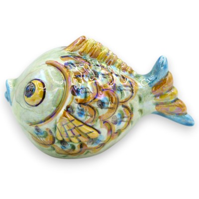 Kugelfisch, Caltagirone-Keramik, ca. 11 x 7 cm (1 Stück), Farbe zufällig, mit Perlmutt-Emaille