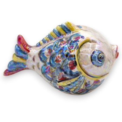 Kugelfisch, Caltagirone-Keramik, ca. 11 x 7 cm (1 Stück), Farbe zufällig, mit Perlmutt-Emaille