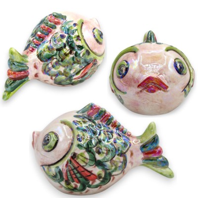 Kugelfisch, Caltagirone-Keramik, ca. 11 x 7 cm (1 Stück), Farbe zufällig, mit Perlmutt-Emaille