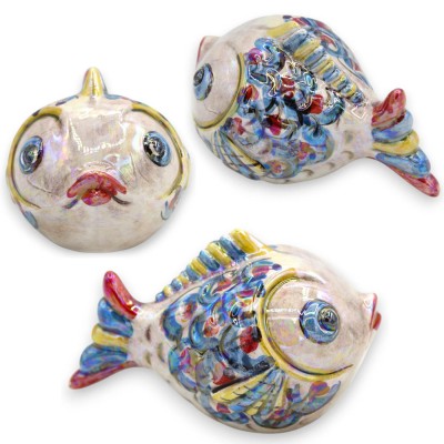 Kugelfisch, Caltagirone-Keramik, ca. 11 x 7 cm (1 Stück), Farbe zufällig, mit Perlmutt-Emaille