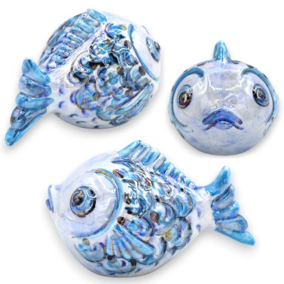 Kugelfisch, Caltagirone-Keramik, ca. 11 x 7 cm (1 Stück), Farbe zufällig, mit Perlmutt-Emaille