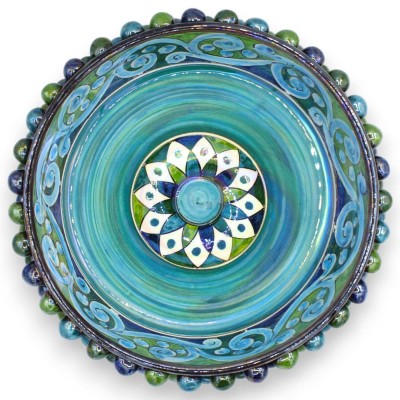 Pinecone bowl, Caltagirone ceramic, Ø 25 x 7 cm approx. Multicoloured, Geometric and Baroque decoration, Mother-of-pearl enamel
