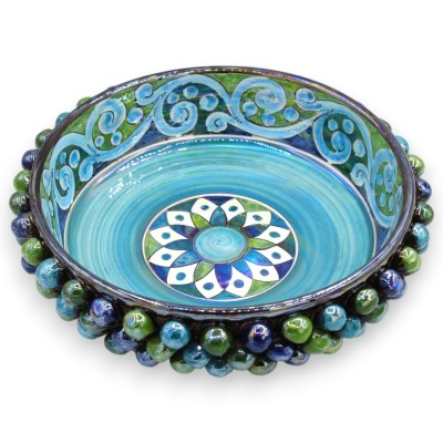 Pinecone bowl, Caltagirone ceramic, Ø 25 x 7 cm approx. Multicoloured, Geometric and Baroque decoration, Mother-of-pearl enamel