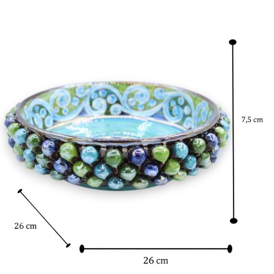 Pinecone bowl, Caltagirone ceramic, Ø 25 x 7 cm approx. Multicoloured, Geometric and Baroque decoration, Mother-of-pearl enamel