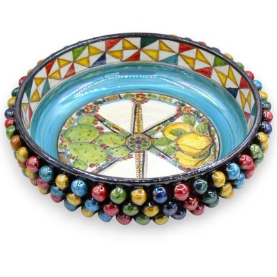 Mittdekoration i tallkotte, flerfärgad, pärlemoremalj, Caltagirone-keramik, Ø 32 cm ca. Sicilianskt vagnshjul